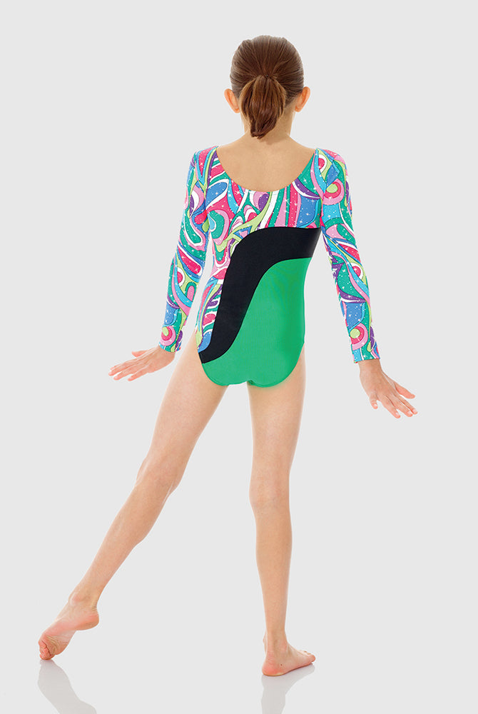 Printed long sleeve leotard