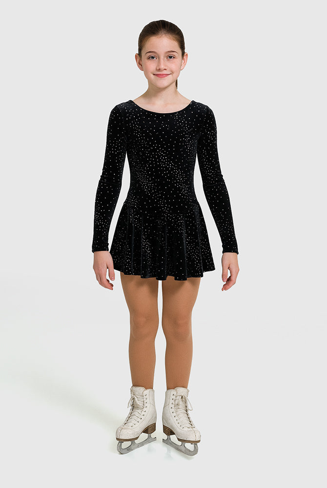 Glittering velvet long sleeve dress